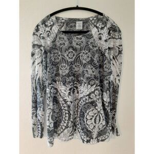 LAURA ASHLEY ACTIVE  GRAY ABSTRACT FLORAL PRINT LONG-SLEEVE KNIT TOP - WOMENS XL